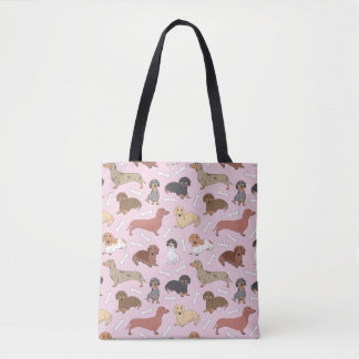Bolso De Tela patrón de variedad dachshund en rosa