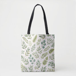 Bolso De Tela Patrón de Vegetación en Acuarela | Hojas Botánicas