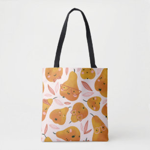 Bolso De Tela Patrón de verano con peras naranjas.