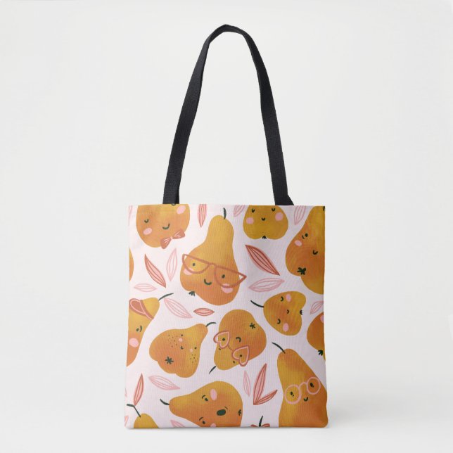 Bolso De Tela Patrón de verano con peras naranjas. (Anverso)