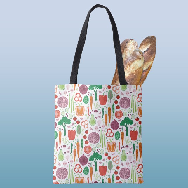 Bolso De Tela Patrón de verduras del mercado de los agricultores (Fun vegetable pattern farmers market tote bag)