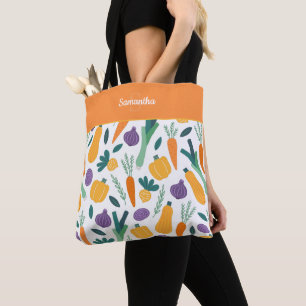 Bolso De Tela Patrón de verduras frescas coloridas con Naranja d