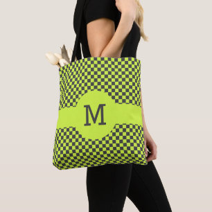 Bolso De Tela Patrón de verificación verde y gris vibrante monog