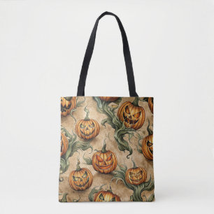 Bolso De Tela Patrón de Vino de Halloween de época Jack-O-Lanter