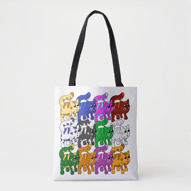 Bolso De Tela Patrón De Xmas Cuadros Gatito (Anverso)