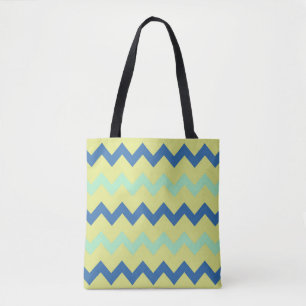Bolso De Tela Patrón de zigzag de Chevron en verde y azul