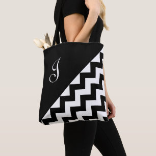 Bolso De Tela Patrón de zigzag geométrico geométrico de color bl