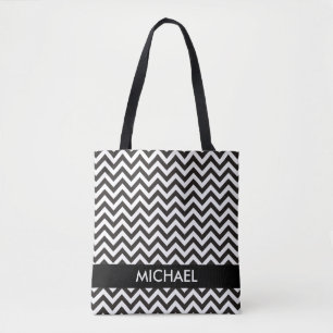 Bolso De Tela Patrón de ZIGZAG - negro + tus antecedentes e idea