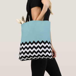 Bolso De Tela Patrón de zigzag negro y blanco, chevron, azul