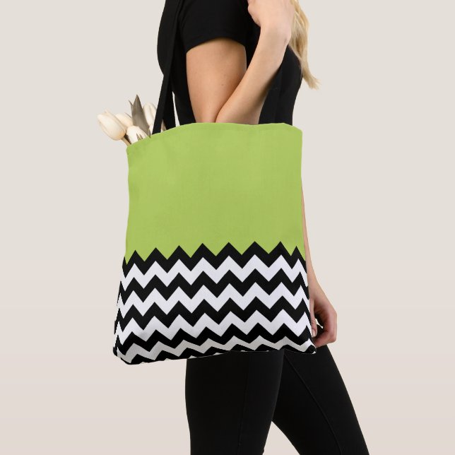 Bolso De Tela Patrón de zigzag negro y blanco, chevron, verde (Detalle)