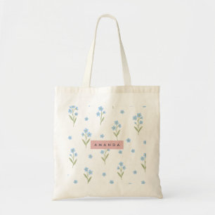 Bolso De Tela Patrón Delicado de Flor Azul Azul Personalizado