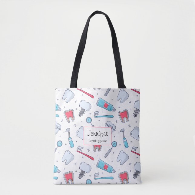 Bolso De Tela Patrón dental de dientes y herramientas (Anverso)