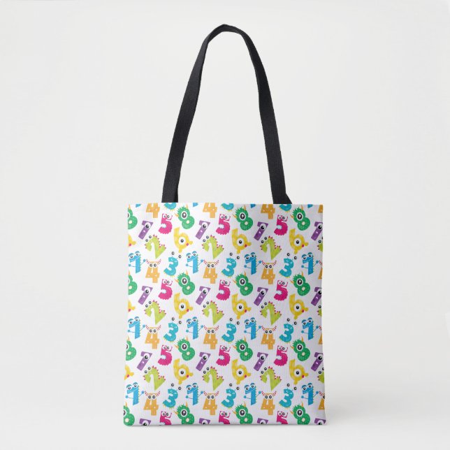 Bolso De Tela Patrón divertido de números de monstruos matemátic (Anverso)