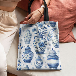 Bolso De Tela Patrón elegante de color de agua azul jengibre