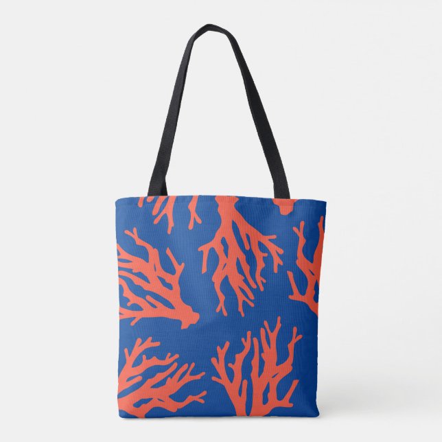 Bolso De Tela Patrón elegante de coral azul rojo (Reverso)