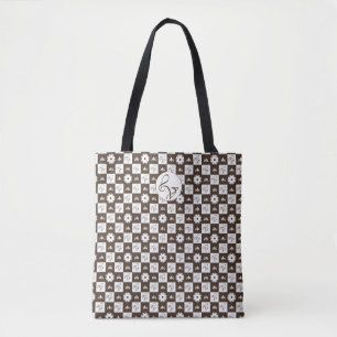 Bolso De Tela Patrón elegante de cuadros blancos y marrones