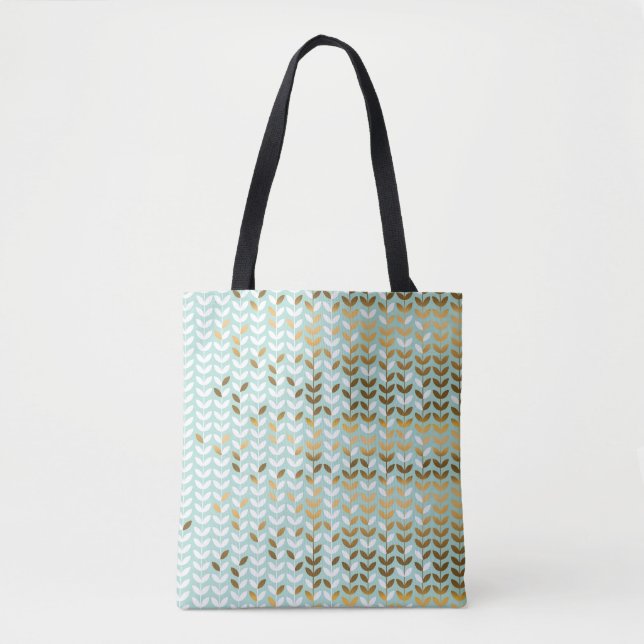 Bolso De Tela Patrón elegante de hojas verdes doradas (Anverso)