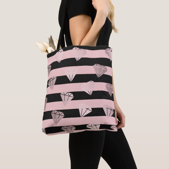 Bolso De Tela Patrón elegante de rayas de diamante rosa moderno (Detalle)