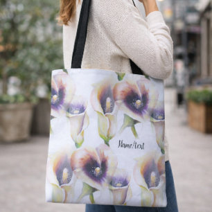 Bolso De Tela Patrón elegante floral de cala en acuarela