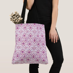 Bolso De Tela Patrón elegante floral Peach and Purple Damask