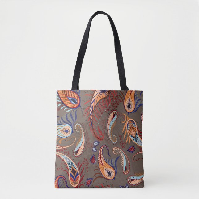 Bolso De Tela Patrón elegante. ilustracion paisley.  (Anverso)