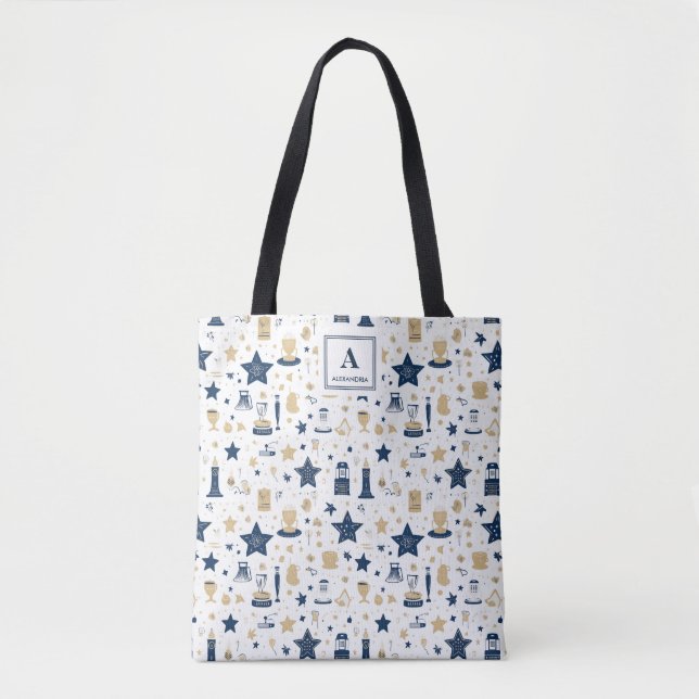 Bolso De Tela Patrón elegante personalizado de estrellas azules  (Anverso)
