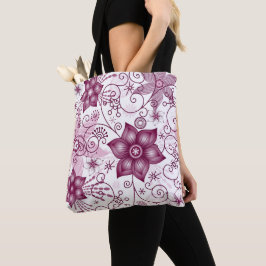 Bolso De Tela Patrón en espiral floral rosa y blanco