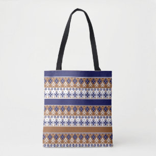 Bolso De Tela Patrón escandinavo rayado azul marrón