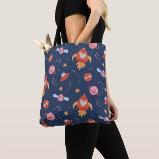 Bolso De Tela Patrón Espacial para Niños con Cohetes y Planetas