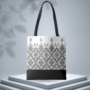 Bolso De Tela Patrón étnico blanco y negro de moda