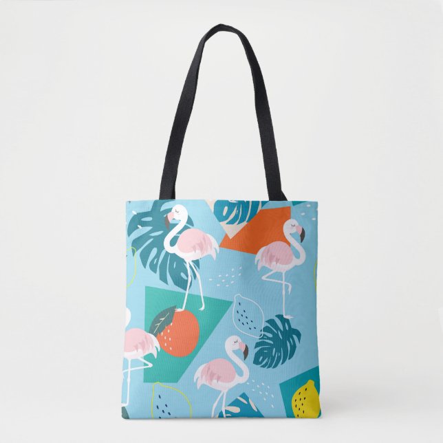Bolso De Tela Patrón Flamingo Tropical, Moderno. (Anverso)