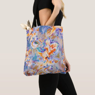 Bolso De Tela Patrón Floral Abstracto de Naranja y Azul Vibrante
