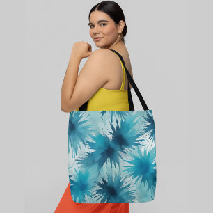 Bolso De Tela Patrón floral abstracto vibrante azul y blanco