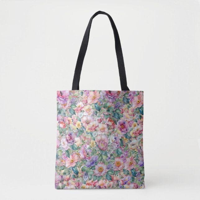 Bolso De Tela Patrón floral acuarela, fondo floral (Anverso)