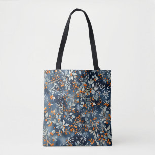 Bolso De Tela Patrón floral acuático de hielo azul invernal