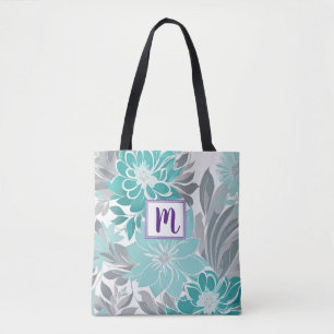 Bolso De Tela Patrón floral, acuático, Verde azulado, turquesa y