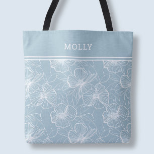 Bolso De Tela Patrón Floral Azul Moderno Elegante Nombre Persona