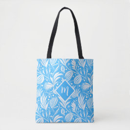 Bolso De Tela Patrón Floral Azul Tropical con Monograma de Diama