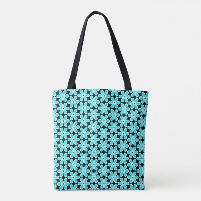 Bolso De Tela Patrón floral azul turquesa y negro (Reverso)