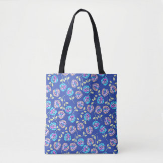 Bolso De Tela Patrón floral azul y púrpura