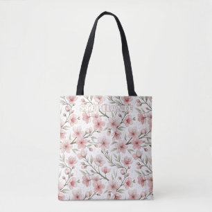 Bolso De Tela Patrón Floral Blanco Flor de Cerezo Rosa Vintage