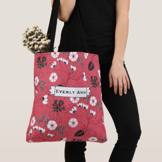 Bolso De Tela Patrón floral blanco Verde azulado rosado