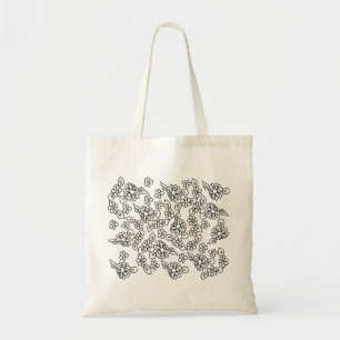 Bolso De Tela Patrón floral blanco y negro