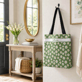 Bolso De Tela Patrón floral Boho Daisy verde Nombre 
