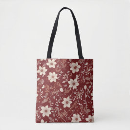 Bolso De Tela Patrón floral botánico de cottage rojo vintage