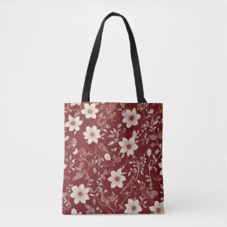 Bolso De Tela Patrón floral botánico de cottage rojo vintage