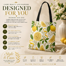 Bolso De Tela Patrón Floral Botánico y Limón Prensado Realista