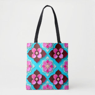 Bolso De Tela Patrón floral brillante con flores rosadas