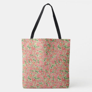 Bolso De Tela Patrón floral clematis rosa, rojo, Naranja en taúp