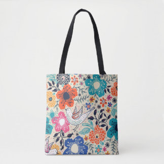 Bolso De Tela patrón floral con flores coloridas florecientes y